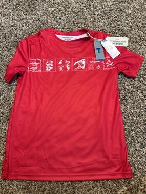 Southern Tide Red Short Sleeve Kids Performance Tee with White Chest Graphic